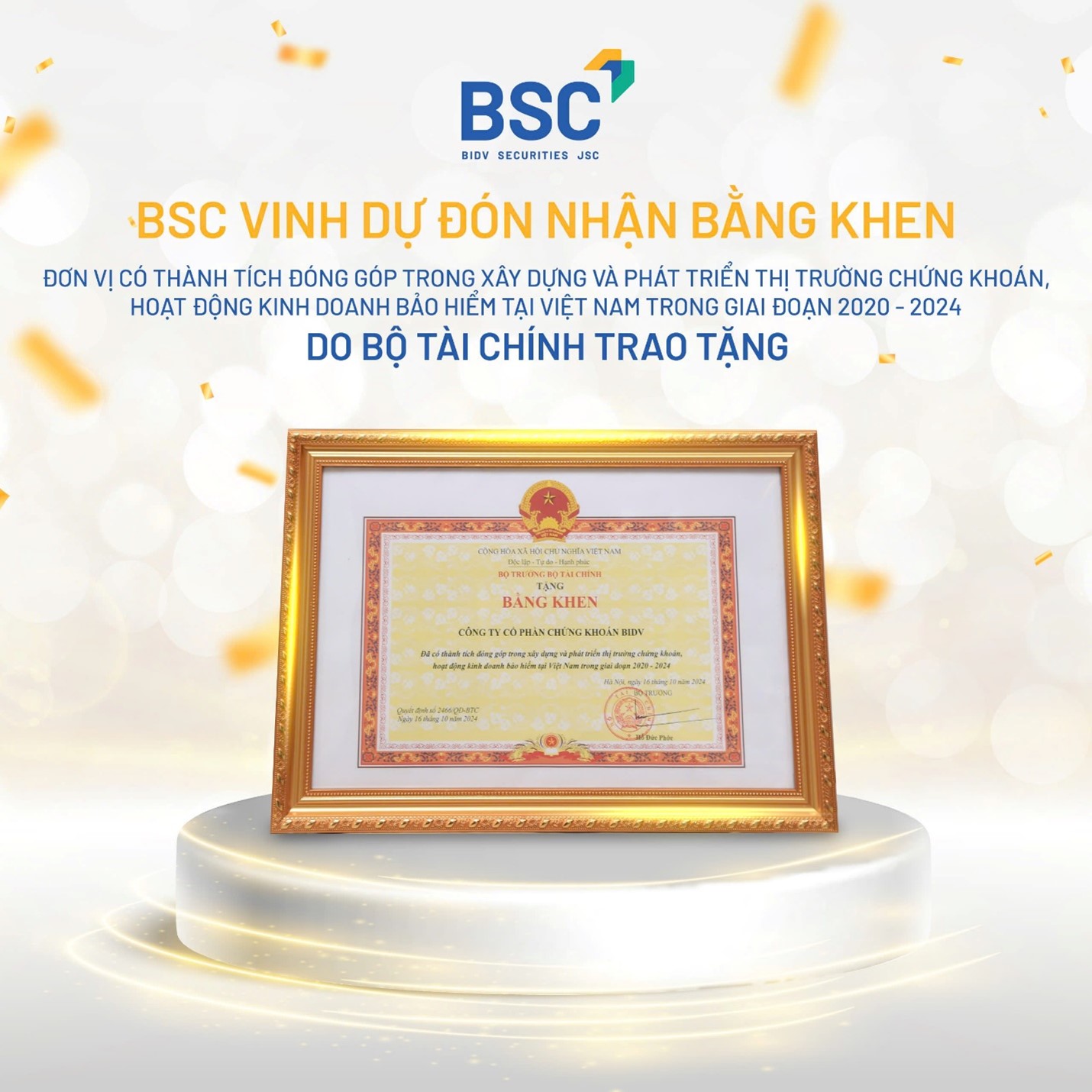 Bằng khen bộ tài chính